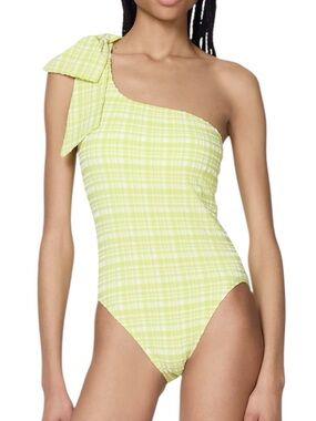 KATE SPADE New Mio One Shoulder Bow One Pce Swimsuit Green Yellow Texture Medium